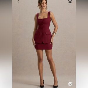 Elegant Burgundy Sleeveless Blazer Dress